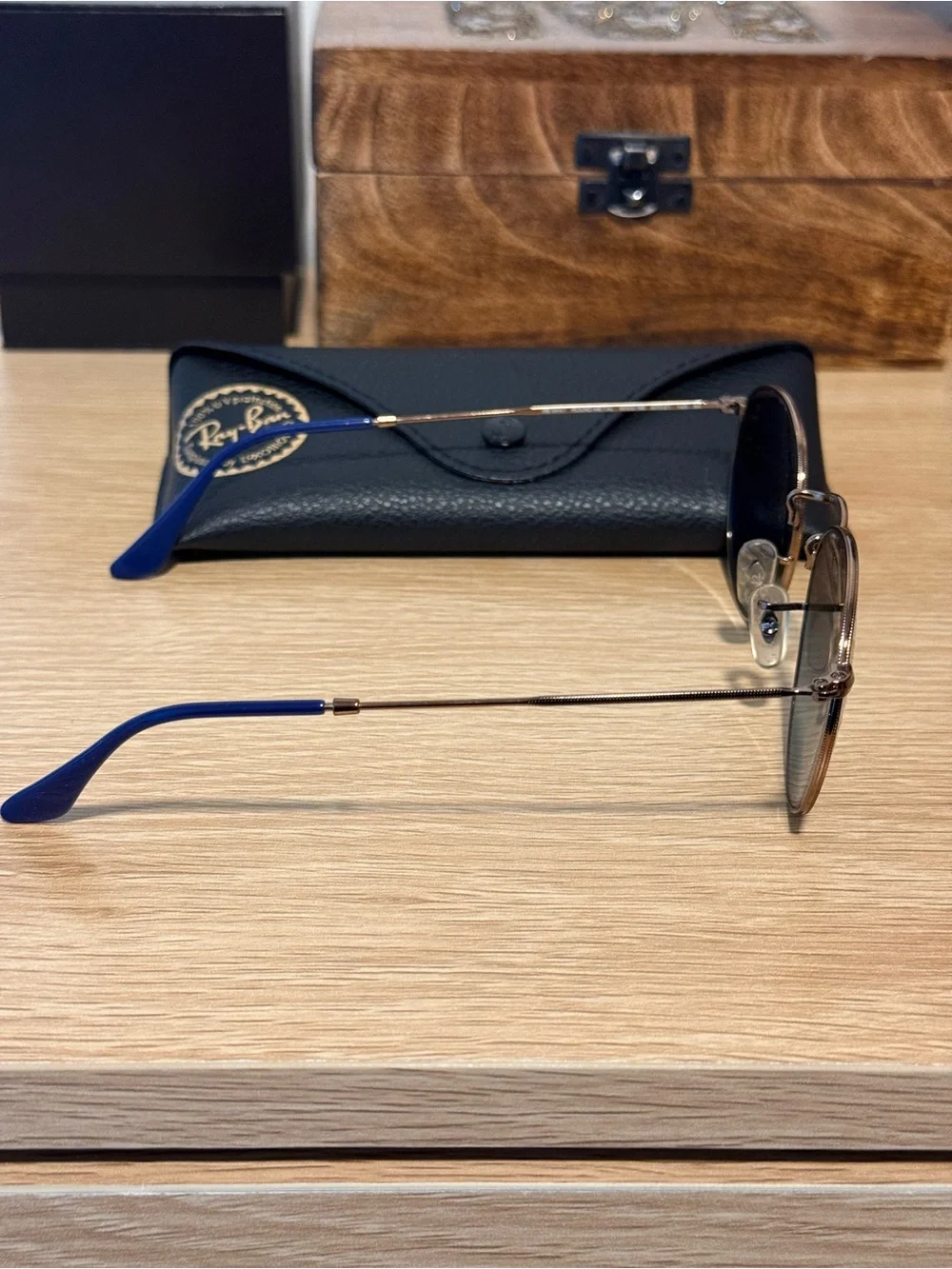 Ray-Ban Silver Frame Sunglasses with Blue Lenses